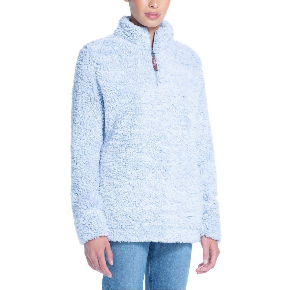 NEW Light Blue Fluffy Cloud Fleece Quarter Zip Pullover Sherpa Jacket | Size M
